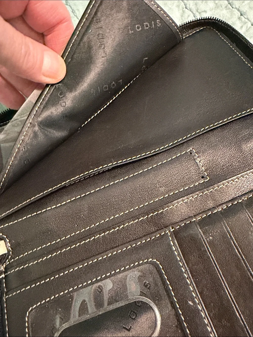Lodis Black Leather Wallet zip around inside zipper pocket